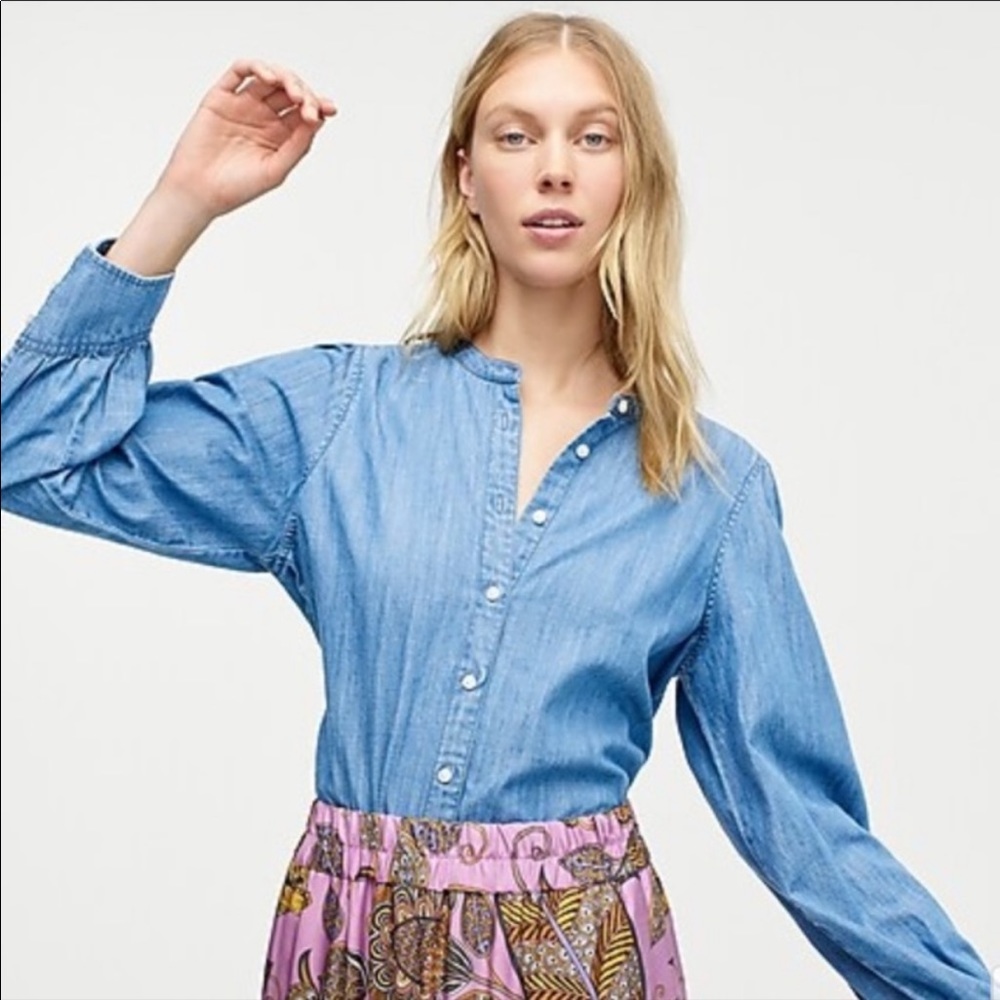 J. Crew Point Sur Chambray Collarless Shirt
